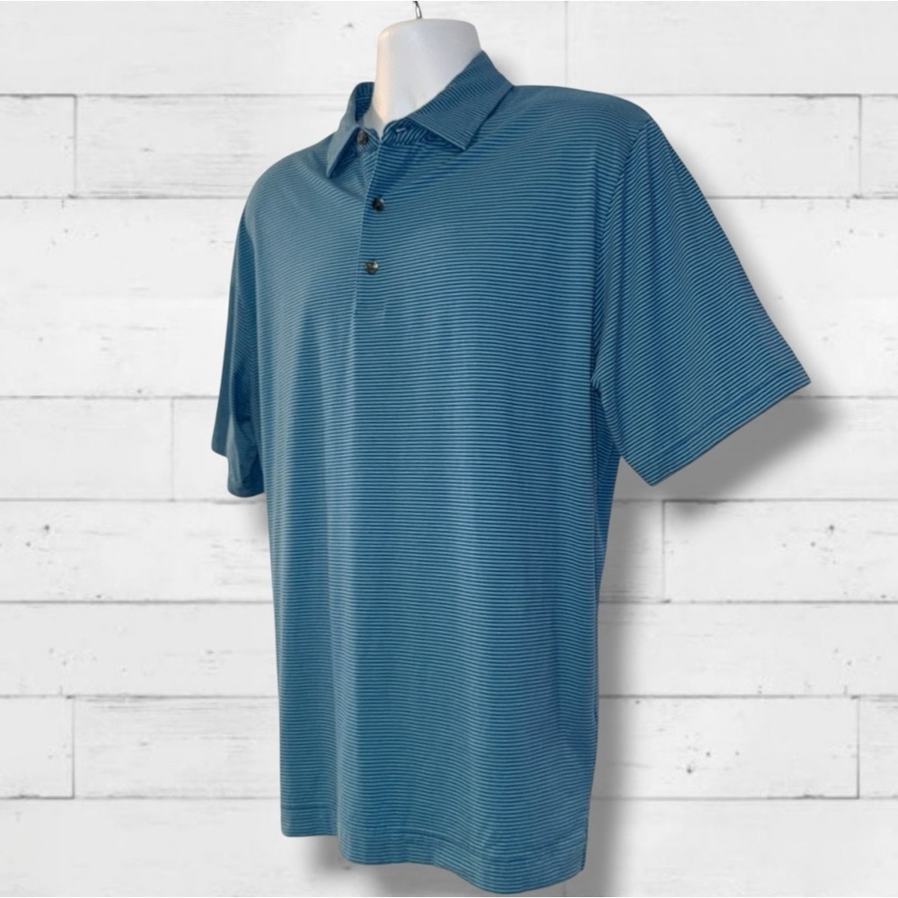 FootJoy 1857 Pima Cotton Performance Polo Shirt Blue Micro Stripe Size L Golf